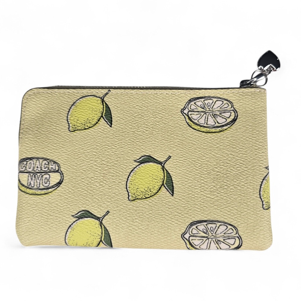 Coach Lemon Print Crossgrain Leather Small Wristlet Yellow ☆ - Picture 2 of 6